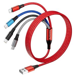 MJXIANG Pacote com 2 cabos multicarregamento, cabo carregador USB 4 em 1 trançado universal 3A com 2 conectores tipo C/iPhone/Micro USB, para iPhone 17/16/15, Android Galaxy, Pixel, Nexus, LG, Sony e