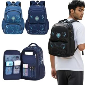 Mochila escolar de grande capacidade Unisex juvenil e adulto, muitos compartimentos (Preto)