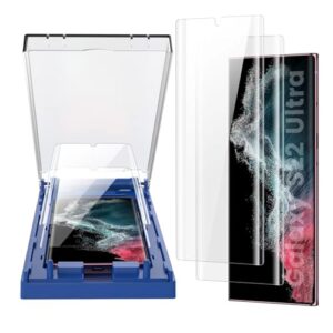MOHAVE Pacote com 2 [alinhamento automático] protetor de tela para SAMSUNG Galaxy S22 Ultra de 16,8 cm, película transparente HD curva 3D, material híbrido 7H, compatível com impressão digital 100%