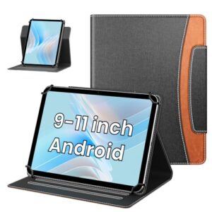 MoKo Capa para tablet Android de 10 polegadas com fecho magnético, capa protetora fina com rotação de 360 graus com suporte multiângulo e bolso frontal para todos os tablets de 9 a 11 polegadas, jeans