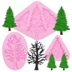 Molde de silicone para bolo de fondant de árvore de Natal, 3 peças para decoração de bolo de chocolate, decoração de bolo de chocolate, topo de bolo, argila de polímero, artesanato, resina epóxi