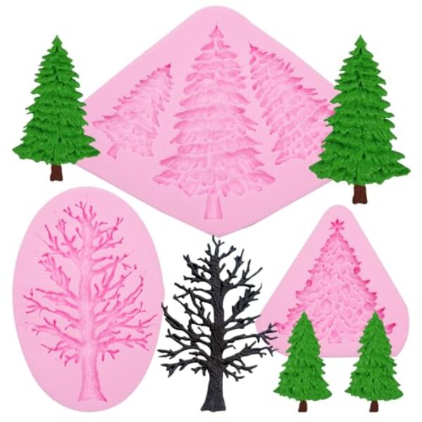 Molde de silicone para bolo de fondant de árvore de Natal, 3 peças para decoração de bolo de chocolate, decoração de bolo de chocolate, topo de bolo, argila de polímero, artesanato, resina epóxi