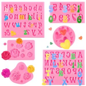 Moldes de letras de silicone para chocolate, 6 peças, alfabeto, formas de chocolate, coração, rosa, fondant para doces, decoração de bolo de morango, cupcake, decoração de argila, resina, vela