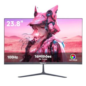 Monitor 23.8 Polegadas Full HD 100Hz VA - Contraste Dinâmico 3000:1, Cores Vibrantes 120% sRGB, Conexões HDMI e VGA, Suporte VESA 100x100mm, Ideal para PC, Trabalho, Jogos e Entretenimento Diário
