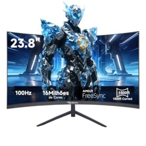Monitor Curvo 23.8 Polegadas 100Hz com Painel VA,Curvo R1500, Resolução Full HD 1920x1080, AMD FreeSync, Conectores HDMI e VGA, Suporte VESA - Ideal para Jogos, Trabalho e Uso como Monitor PC