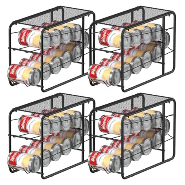 MOOACE Pacote com 4 organizadores de latas para despensa, rack empilhável de dispensador de latas de refrigerante, organizador de despensa, suporte de armazenamento de alimentos enlatados para armário