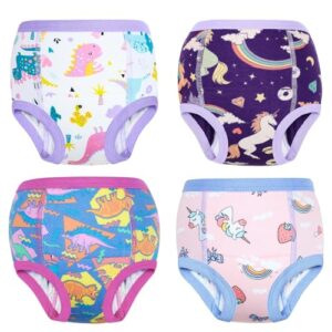 MooMoo Baby Pacote com 4 calcinhas absorventes de algodão para meninos e meninas de 2 a 6 anos, Roxa, 5 Anos