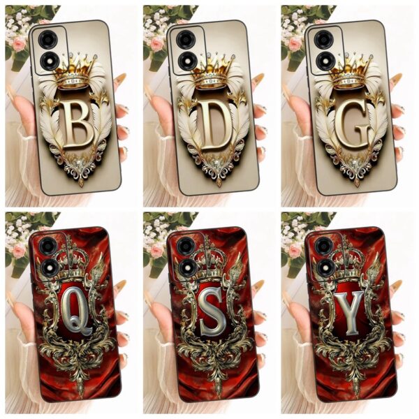 Motorola Moto E14 5G Capa De Luxo Coroa Az Letras 2D Padrão Plano Telefone Macia E14