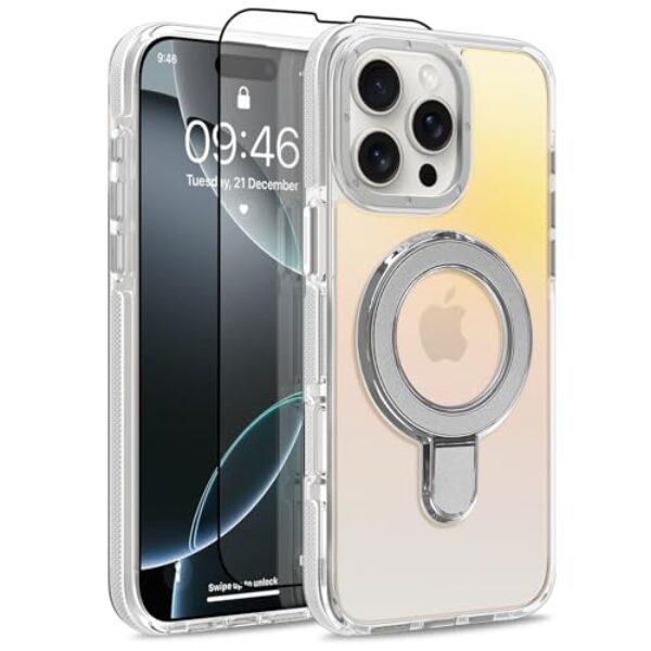 MOWIME Capa magnética para iPhone 16 Pro Max com suporte [compatível com Magsafe] [Design fluorescente moderno] [1 protetor de tela] Capa fosca translúcida fina para iPhone 16 Pro Max 6,9 polegadas