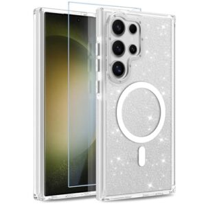 MOWIME Capa magnética para Samsung Galaxy S23 Ultra [compatível com Magsafe] [Design fluorescente com glitter] [1 protetor de tela] Capa fosca translúcida fina para Galaxy S23 Ultra de 6,8 polegadas