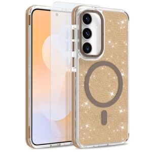 MOWIME Capa magnética para Samsung Galaxy S25 FE 5G [compatível com Magsafe] [Design fluorescente brilhante brilhante] [1 protetor de tela] Capa fosca translúcida fina para Galaxy S25 FE 5G 6,7