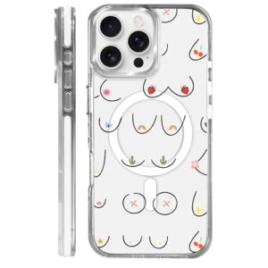 MQJCYB Capa magnética para iPhone 16 Pro Max com design em base transparente, compatível com MagSafe, capa protetora fina de TPU macio para telefone feminina e meninas sexy garota exclusiva cacto