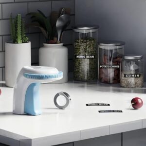 Máquina de fazer etiquetas em relevo Omega S, etiquetadora vintage em relevo com 1 fita, gravação manual retrô sem tinta para projetos de escritório e bricolage, branco e azul