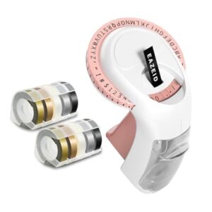 Máquina de fazer etiquetas em relevo vintage com 10 fitas, E975 Impressora de etiquetas portátil sem tinta para casa, escritório, bricolage e artesanato, branco e rosa