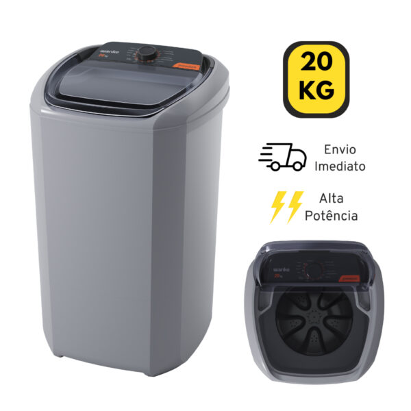 Máquina de lavar 20KG semi-automática Wanke Premium 220V e 127V Tanquinho Lavadora de Roupas 20 KG Cinza