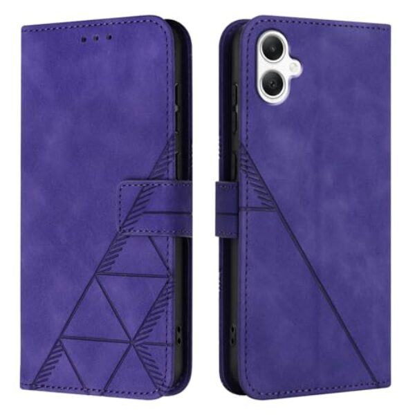 MRRSIWEI Capa carteira para Samsung Galaxy A06 com suporte para cartão, capa flip magnética à prova de choque de couro sintético PU com suporte para alça de pulso para Samsung Galaxy A06. Suporte roxo
