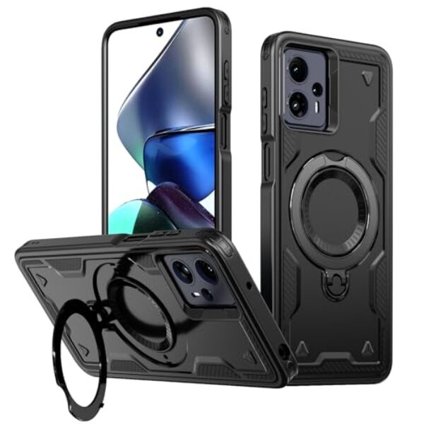 MRRSIWEI Capa magnética para Motorola Moto G13 / G23 / G53, proteção de nível militar, resistente, à prova de choque, com anel giratório e suporte para Moto G13. Capa preta