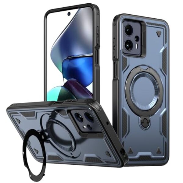 MRRSIWEI Capa magnética para Motorola Moto G13 / G23 / G53, proteção de nível militar, resistente, à prova de choque, com anel giratório e suporte para Moto G13. Capa azul