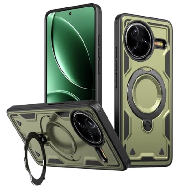 MRRSIWEI Capa magnética para Xiaomi Redmi K80 5G / Poco F7 Pro, proteção de nível militar, resistente, com suporte de anel giratório para Xiaomi Redmi K80 Pro 5G / Poco F7 Ultra. Capa verde