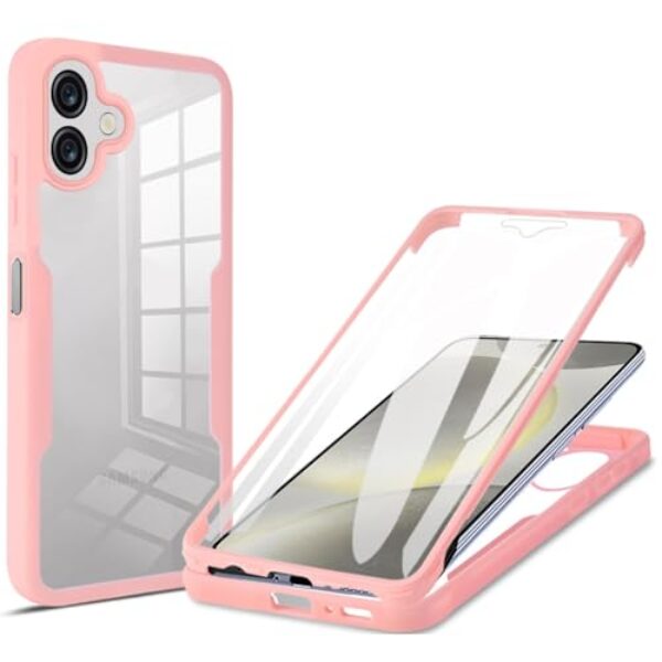 MRRSIWEI Capa para Samsung Galaxy A07 4G, [Protetor de tela embutido] [À prova de choque de grau militar] Capa protetora robusta transparente de 360° para Samsung Galaxy A07 4G. Rosa completo