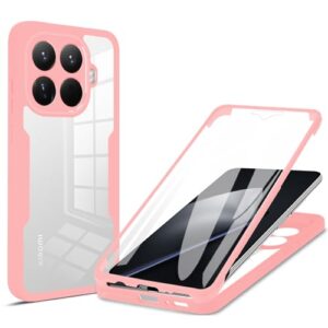 MRRSIWEI Capa para Xiaomi 15T, [Protetor de tela embutido] [À prova de choque de grau militar] Capa protetora robusta transparente de 360° para Xiaomi 15T. Rosa completo