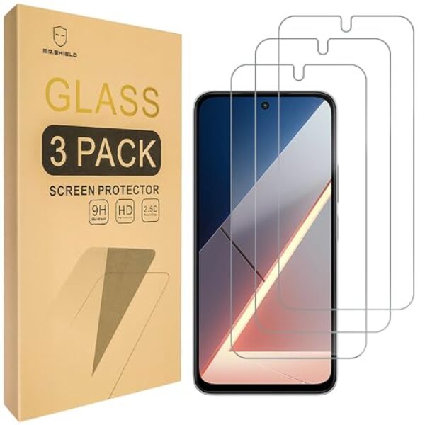 Mr.Shield Protetor de tela compatível com Xiaomi Poco M7 4G / Poco M7 Plus 5G [vidro temperado] [pacote com 3] [vidro japonês com dureza 9H]