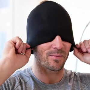 Máscara Térmica Gel para Alívio de Enxaqueca e Dor de Cabeça, Material Elástico, Preto, 22x16 cm, Uso Quente ou Frio