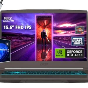 msi Notebook para jogos fino de 15 15,6 polegadas 144 Hz, AMD R5-7535HS, RTX 4050, Windows 11 Pro, com HDMI (32 GB de RAM | SSD PCIe de 1 TB + pro)