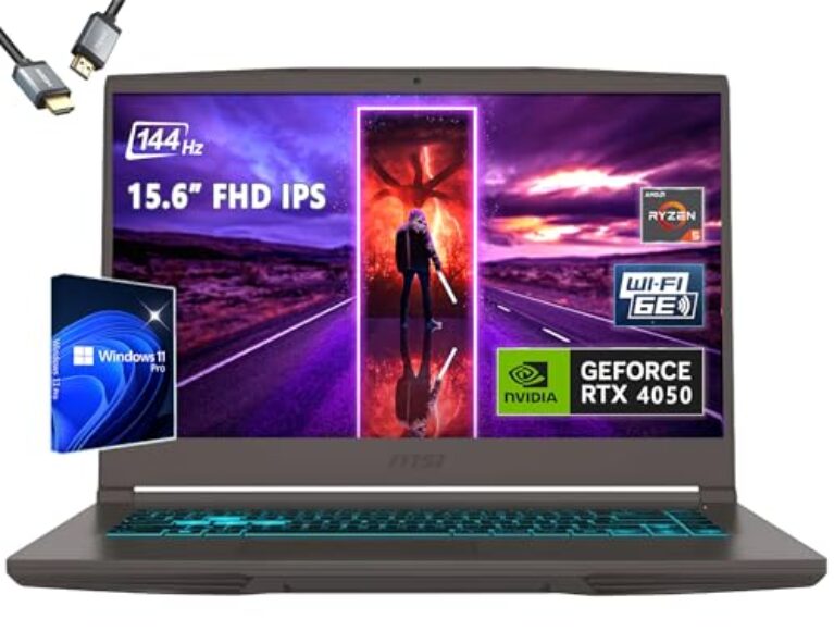 msi Notebook para jogos fino de 15 15,6 polegadas 144 Hz, AMD R5-7535HS, RTX 4050, Windows 11 Pro, com HDMI (32 GB de RAM | SSD PCIe de 1 TB + pro)