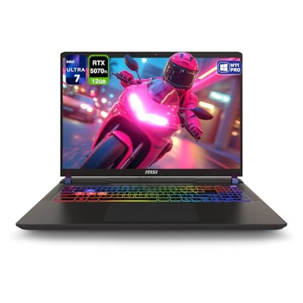 MSI Vector 16 HX AI Gaming Laptop, Intel Ultra 7-255HX, 64 GB DDR5 RAM, 4 TB PCIe SSD, 16 polegadas FHD+ (1920 x 1200) 144 Hz, Nvidia G-Force RTX 5070Ti, teclado retroiluminado, W11 Pro, cinza cosmo
