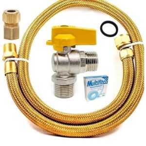 Multifit Kit Instalação Gás Encanado, Mangueira de Cobre Trançada Dourada com Registro Angular 90° e Adaptadores Dako Fêmea, Kit Completo para Gás (2,50 Metros)
