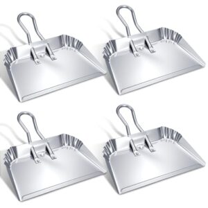 Mumufy Pacote com 4 pá de lixo de metal resistente, grandes e largas, para uso doméstico, ferramenta de limpeza de detritos, ideal para uso doméstico e comercial (prata, 40,6 cm)