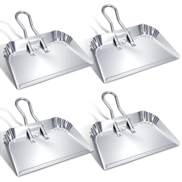 Mumufy Pacote com 4 pá de lixo de metal resistente, grandes e largas, para uso doméstico, ferramenta de limpeza de detritos, ideal para uso doméstico e comercial (prata, 40,6 cm)