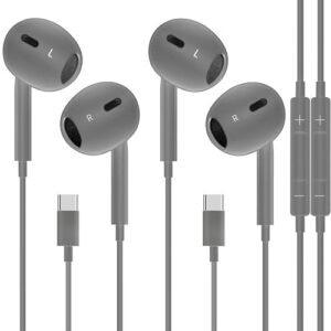 Mutsrd Pacote com 2 fones de ouvido USB C para iPhone 16/15 tipo C, fones de ouvido com fio com microfone e controle remoto, cancelamento de ruído para iPad Pro, Galaxy S23/S22/S21/S20/Ultra Note 10