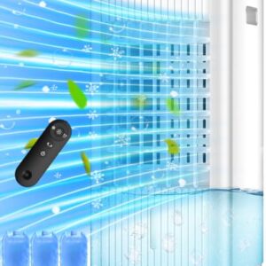 MYICY Ar condicionado sem janelas de 63,5 cm com tanques duplos para resfriamento de 16H, controle remoto e temporizador de 7,6 m, refrigerador de ar evaporativo 3 em 1 para sala, oscilação de 90°