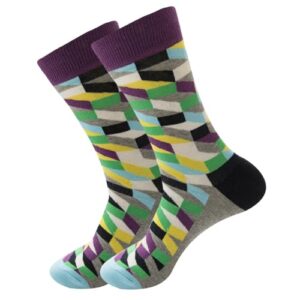 Myslie Meias de algodão com estampa divertida para homens e mulheres, listras de zebra, blocos coloridos, design de melancia, tamanho 7-10, 3 pares, Estampa multicolorida-5, 7-10