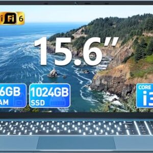 Naclud Laptop de 15,6 polegadas, laptops Windows 11 com 16 GB de RAM, SSD de 1024 GB, CPU Core i3 (até 3,9 GHz), teclado retroiluminado, bateria de 53,2 Wh, WiFi 6, tela IPS FHD, visualização de 180°