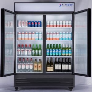 NAFCOOL Refrigerador de bebidas comercial Sub Zero com exibição de geladeira, 46 pés cúbicos com duas portas de vidro vertical para merchandiser refrigerador de bebidas com prateleiras ajustáveis de