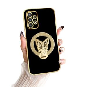 nancheng Capa para Samsung Galaxy A32 5G com suporte de borboleta com glitter para mulheres, meninas, homens, capa protetora à prova de choque de TPU macio, preta