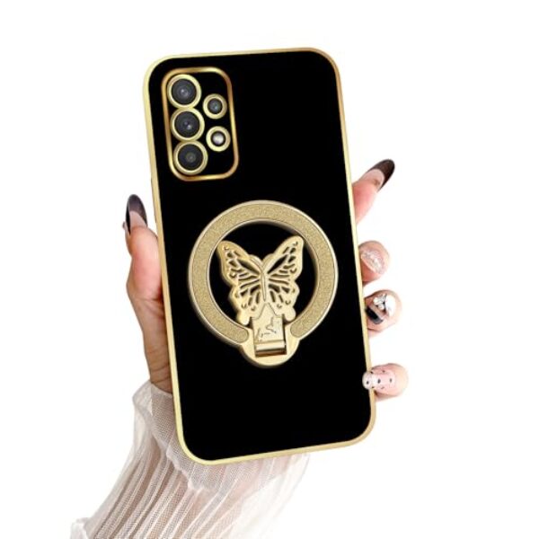 nancheng Capa para Samsung Galaxy A32 5G com suporte de borboleta com glitter para mulheres, meninas, homens, capa protetora à prova de choque de TPU macio, preta
