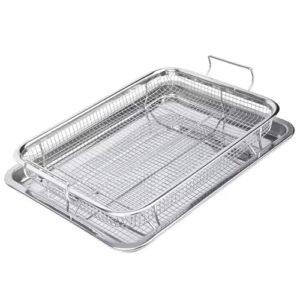NeoLame Cesta de fritadeira a ar para forno, 38 x 28 cm, bandeja e cesta antiaderente, 2 peças, acessórios de fritadeira de aço inoxidável para cozinhar crocante e saudável, fritadeira a ar multiuso