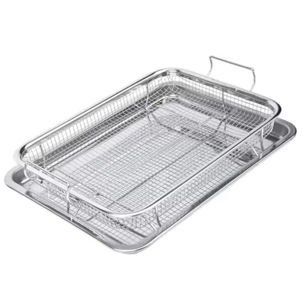 NeoLame Cesta de fritadeira a ar para forno, 38 x 28 cm, bandeja e cesta antiaderente, 2 peças, acessórios de fritadeira de aço inoxidável para cozinhar crocante e saudável, fritadeira a ar multiuso