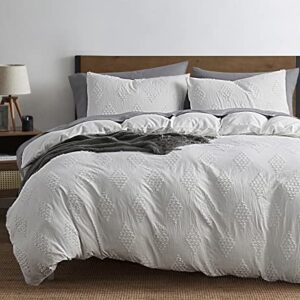 Nestl Conjunto de capa de edredom boho queen tufado com enchimento de edredom alternativo acolchoado – branco paragon – conjunto texturizado de 4 peças inclui capa de edredom com enchimento e 2