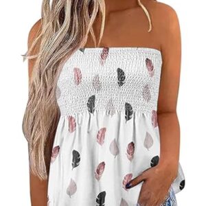 NILOINE Camisetas femininas plissadas com babados e costas nuas, sem mangas, listrado, bandeau, estampa floral, sem alças, sem alças, 1 branco, M