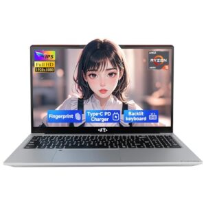 NIMO 15.6" IPS FHD-Gaming-Laptop, 6 Cores Ryzen 5 6600H 16GB DDR5 RAM 512GB SSD (Beat i7-1165G7, Up to 4.5GHz) Radeon 660M GPU-Computer with 100W Type-C Backlit Keyboard Fingerprint