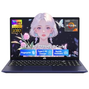 NIMO 15.6" IPS FHD-Gaming-Laptop, 8 Cores Ryzen 7 7735HS 32GB DDR5 RAM 2TB SSD (Beats i7-12650H Up to 4.75GHz) Radeon 680M GPU-Computer with 100W Type-C Backlit Keyboard Fingerprint