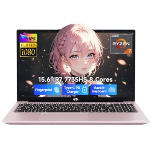 NIMO 15.6" IPS FHD-Gaming-Laptop, 8 Cores Ryzen 7 7735HS 64GB DDR5 RAM 2TB SSD (Beats i7-12650H Up to 4.75GHz) Radeon 680M GPU-Computer with 100W Type-C Backlit Keyboard Fingerprint