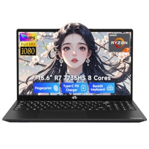 NIMO 15.6" IPS FHD-Gaming-Laptop, 8 Cores Ryzen 7 7735HS 64GB DDR5 RAM 2TB SSD (Beats i7-12650H Up to 4.75GHz) Radeon 680M GPU-Computer with 100W Type-C Backlit Keyboard Fingerprint