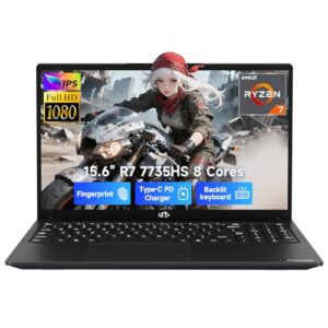 NIMO 15.6" IPS FHD-Gaming-Laptop, Ryzen 7 7735HS 64GB DDR5 RAM 1TB SSD (Beats i7-12650H, 8C/16T, Up to 4.75GHz) Computer with Radeon 680M Graphics 100W Type-C Backlit Keyboard Fingerprint