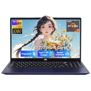 NIMO 15.6" IPS FHD-Gaming-Laptop, Ryzen 7 7735HS 64GB DDR5 RAM 1TB SSD (Beats i7-12650H, 8C/16T, Up to 4.75GHz) Computer with Radeon 680M Graphics 100W Type-C Backlit Keyboard Fingerprint